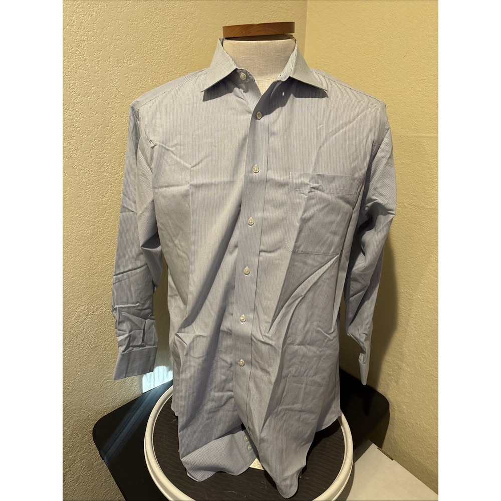 Jos A Bank Mens Button Down Shirt Striped Tailored Fit Blue White Gold 16 1/2-32